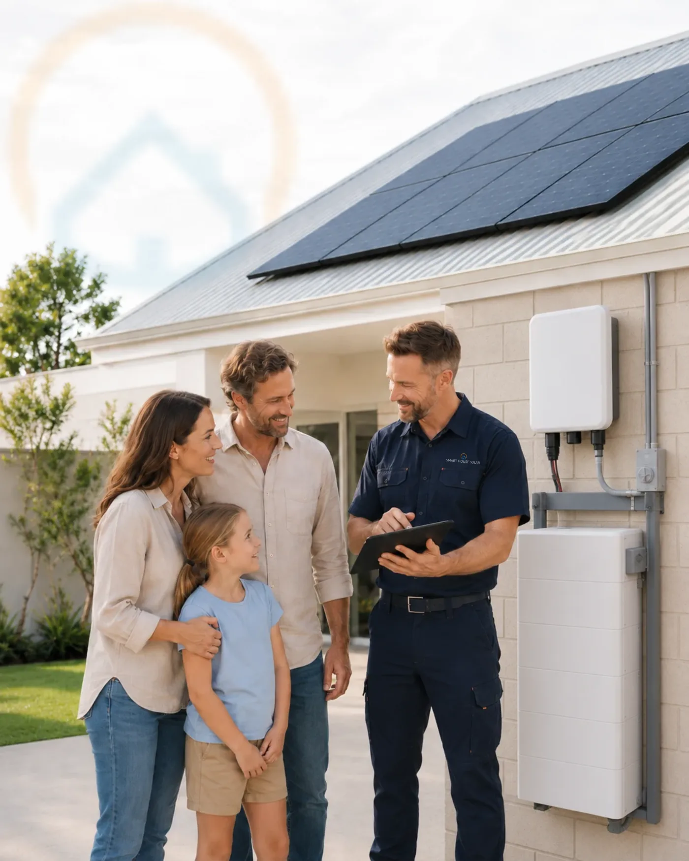 Smart House Solar installer showing a family their new solar system