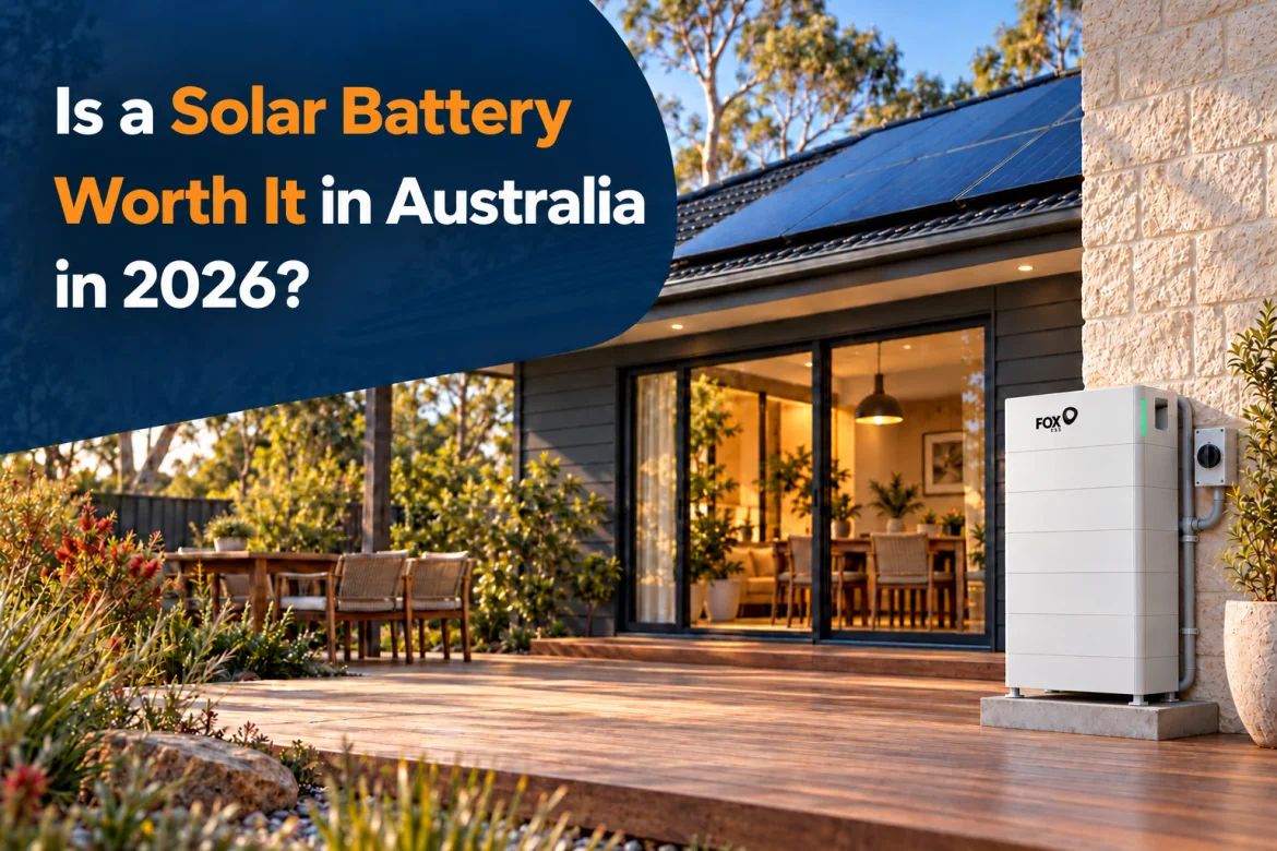 Australian home with rooftop solar panels and a battery system illustrating solar battery costs, savings and payback in 2026
