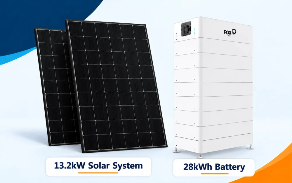 13.2kW solar system paired with a 28kWh Fox ESS battery, installed by Smart House Solar