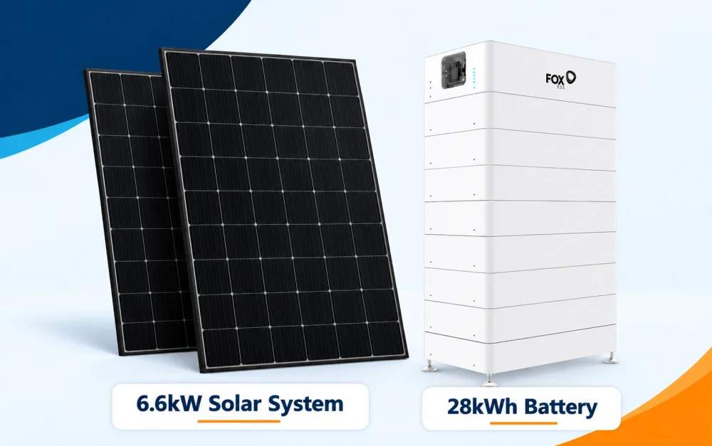 6.6kW solar system paired with a 28kWh Fox ESS battery, installed by Smart House Solar